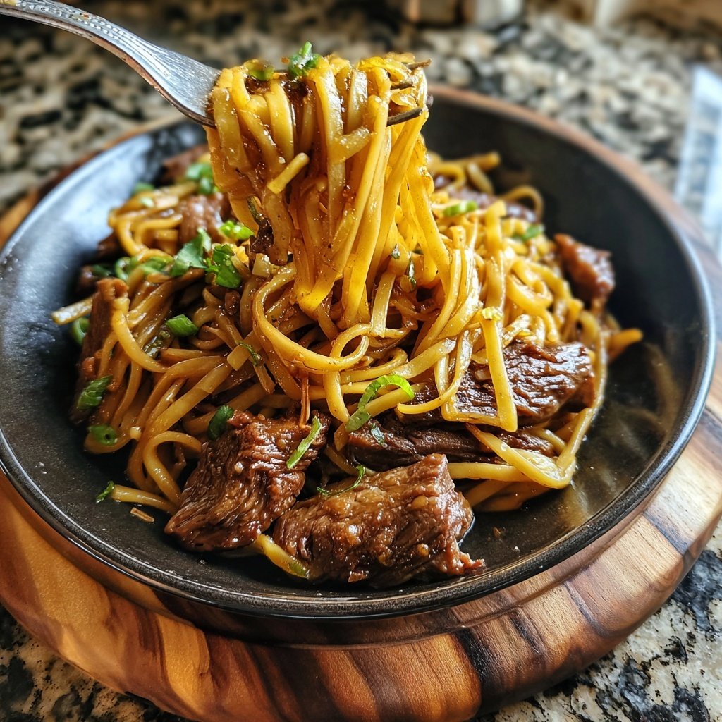 Mongolisches Rindfleisch Nudeln Knoblauch