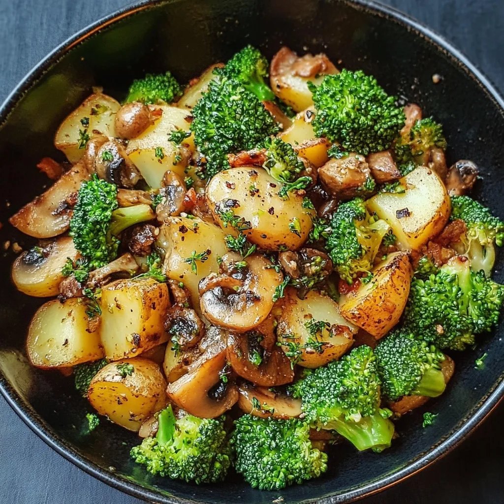 Brokkoli-Kartoffel-Pfanne mit Pilzen