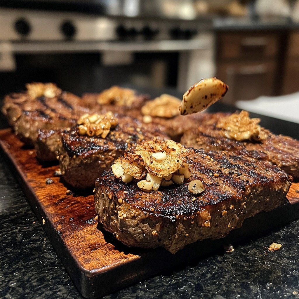 Rotkohl-Steaks mit Misobutter und Knoblauchchips