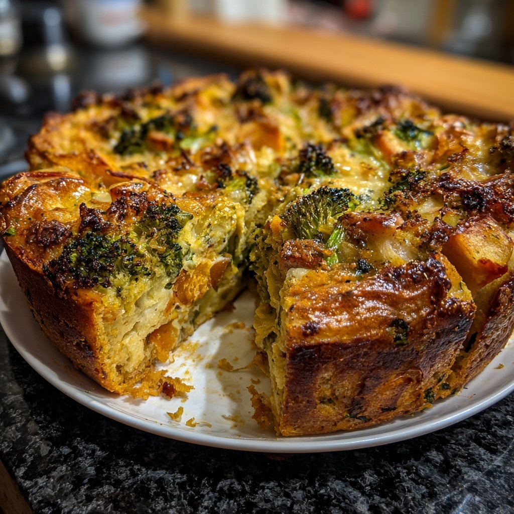 Käsige Brokkoli Süßkartoffel Bake Vegan