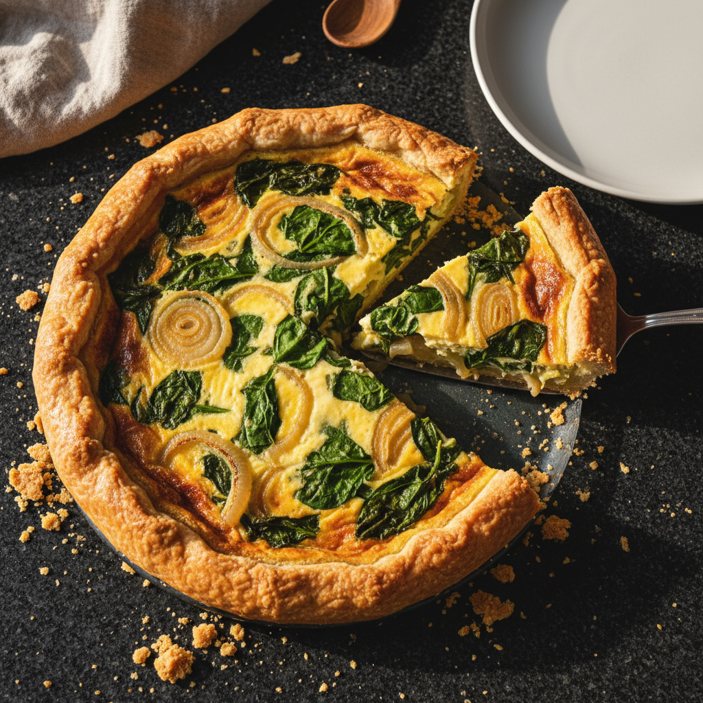 Karamellisierte Zwiebel und Spinat Quiche