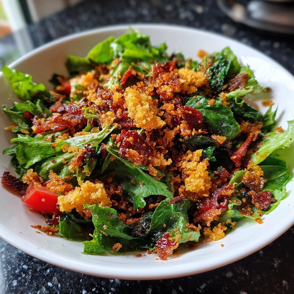 Feldsalat mit Speckstreusel warm