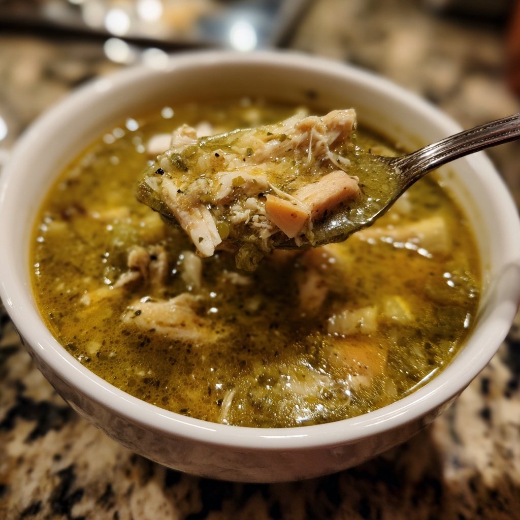 Slow Cooker Hähnchen Pozole Verde Suppe