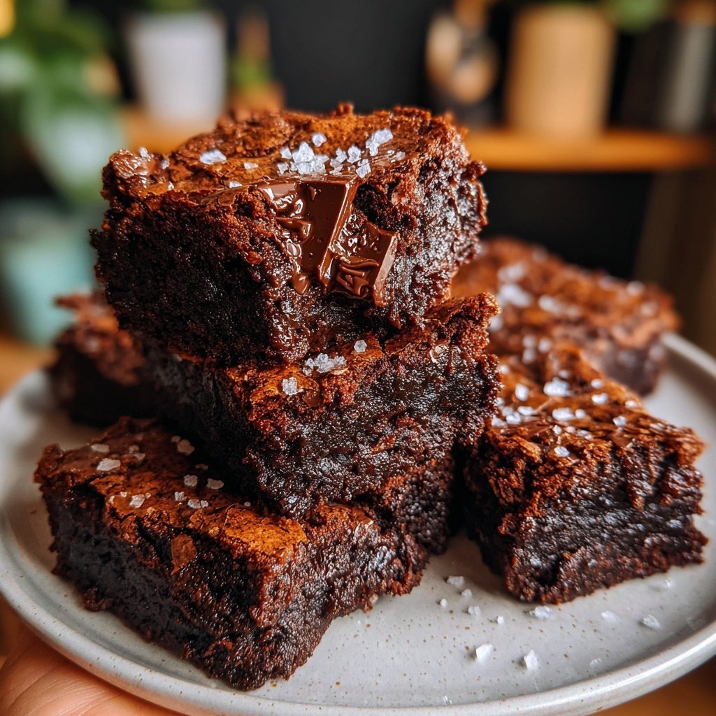 Sauerteig Abfall Brownies mit Meersalz Oben