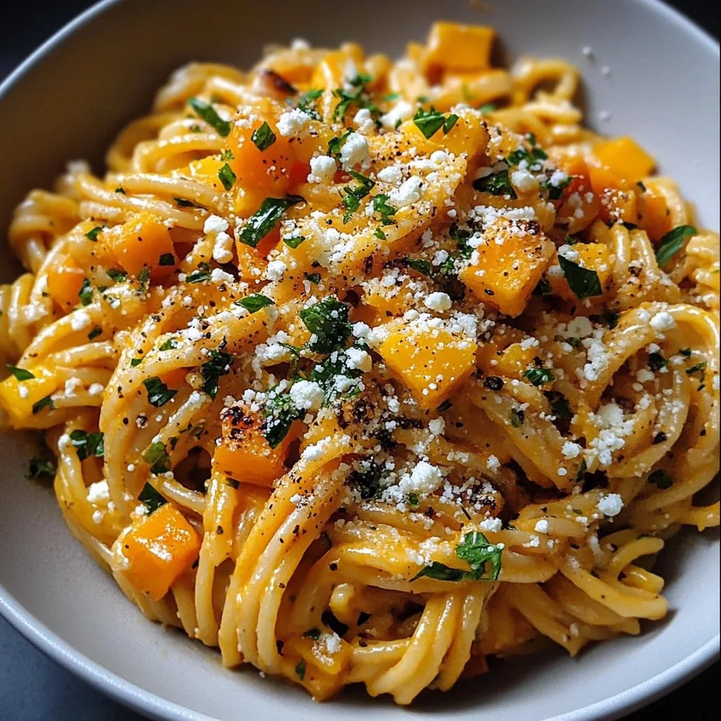 Leckere Kürbis Nudeln mit Feta