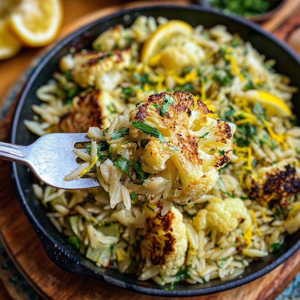 Gegrillter Blumenkohl Orzo mit Zitrone