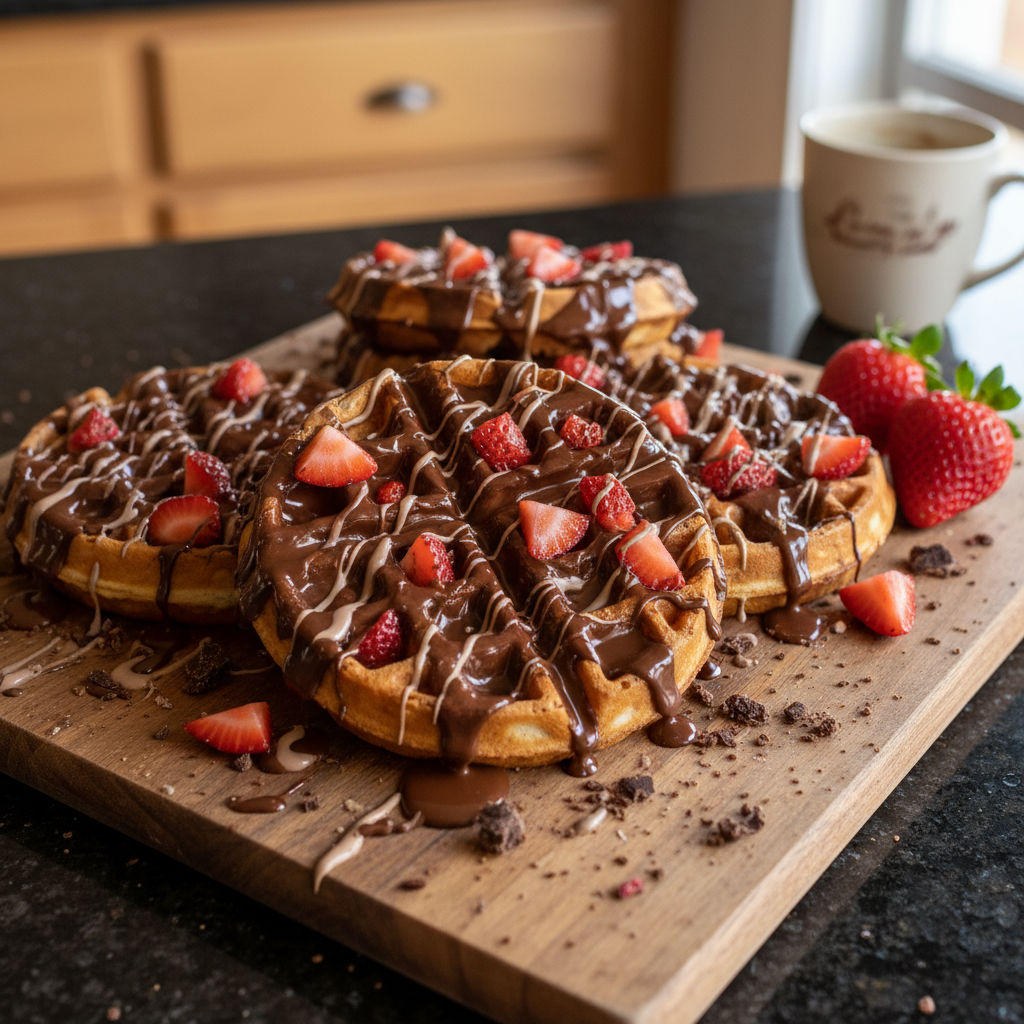 Schokoladenüberzogene Erdbeer Waffeln