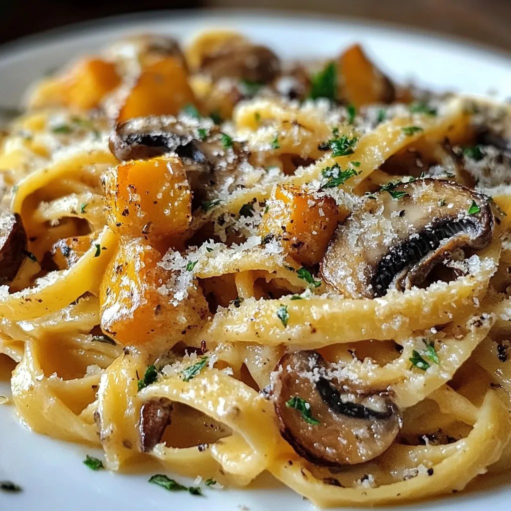 Cremige Kürbis-Pilz-Pasta