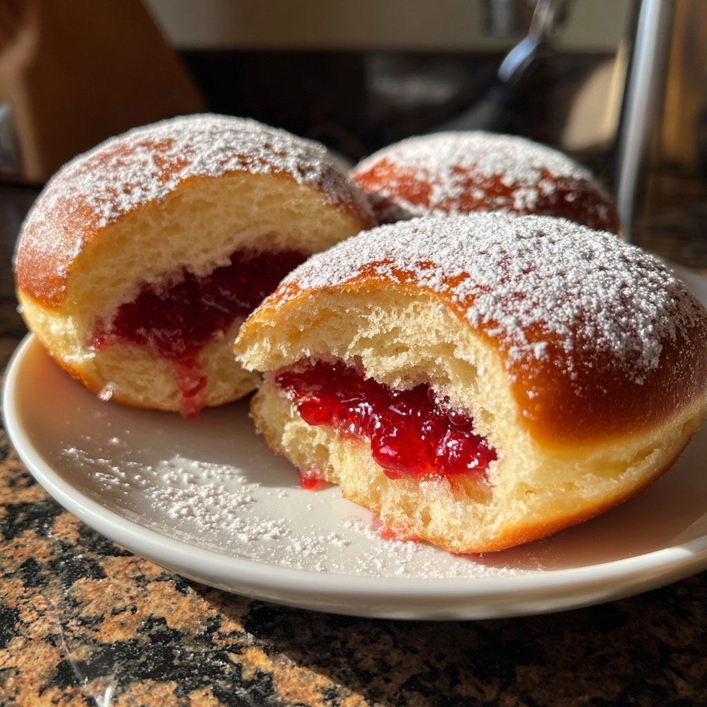 Klassische Deutsche Berliner mit Himbeermarmelade