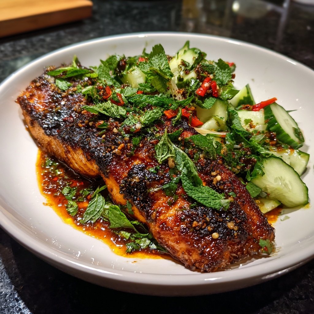 Bang Bang Lachs mit Gurken Salat